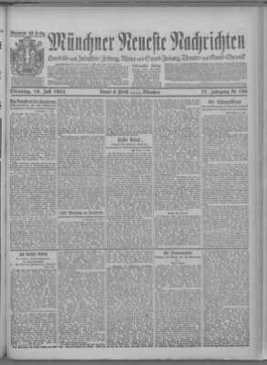 Münchner neueste Nachrichten Dienstag 15. Juli 1924