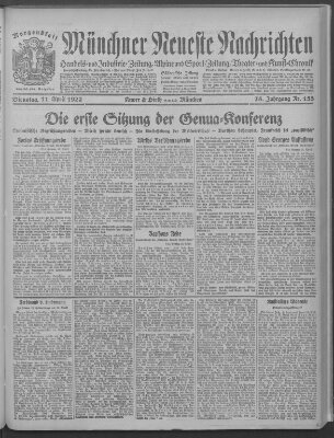Münchner neueste Nachrichten Dienstag 11. April 1922
