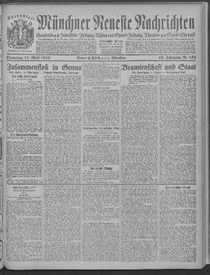 Münchner neueste Nachrichten Dienstag 11. April 1922