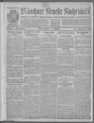 Münchner neueste Nachrichten Freitag 1. August 1924