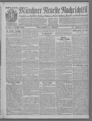 Münchner neueste Nachrichten Freitag 8. August 1924