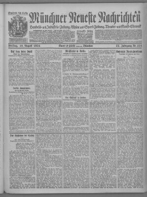 Münchner neueste Nachrichten Freitag 15. August 1924