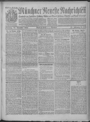 Münchner neueste Nachrichten Sonntag 16. November 1924