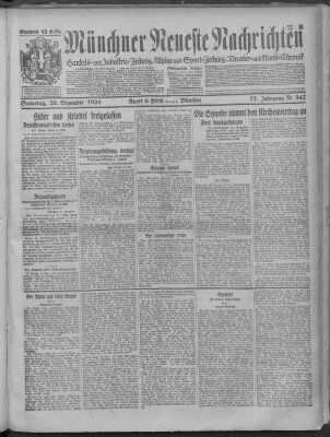 Münchner neueste Nachrichten Samstag 20. Dezember 1924