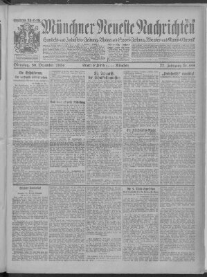 Münchner neueste Nachrichten Dienstag 30. Dezember 1924