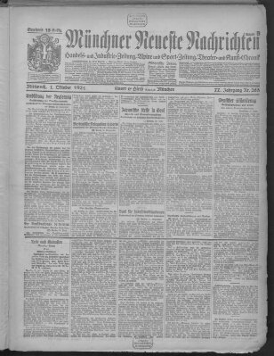Münchner neueste Nachrichten Mittwoch 1. Oktober 1924