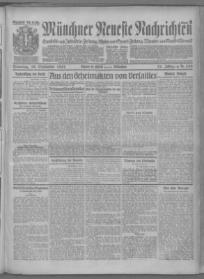 Münchner neueste Nachrichten Dienstag 16. September 1924