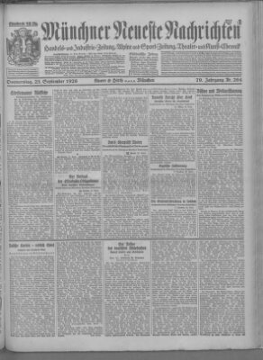 Münchner neueste Nachrichten Donnerstag 23. September 1926