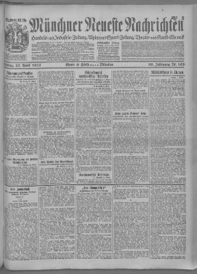 Münchner neueste Nachrichten Freitag 22. April 1927