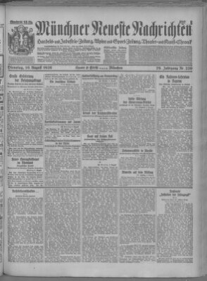 Münchner neueste Nachrichten Dienstag 10. August 1926