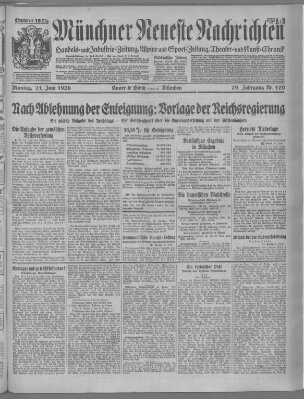 Münchner neueste Nachrichten Montag 21. Juni 1926