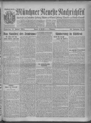 Münchner neueste Nachrichten Samstag 22. Januar 1927