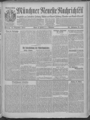 Münchner neueste Nachrichten Montag 12. Dezember 1927