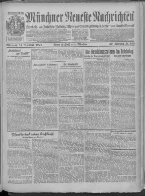 Münchner neueste Nachrichten Mittwoch 14. Dezember 1927
