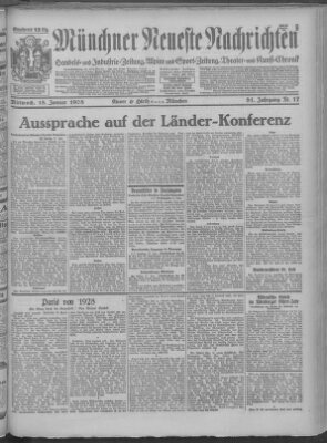 Münchner neueste Nachrichten Mittwoch 18. Januar 1928