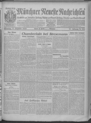 Münchner neueste Nachrichten Dienstag 11. Dezember 1928