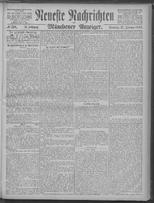 Neueste Nachrichten und Münchener Anzeiger (Münchner neueste Nachrichten) Dienstag 27. Februar 1883