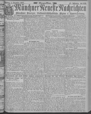 Münchner neueste Nachrichten Freitag 2. Dezember 1887