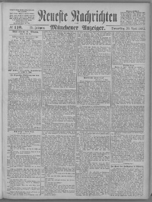 Neueste Nachrichten und Münchener Anzeiger (Münchner neueste Nachrichten) Donnerstag 20. April 1882