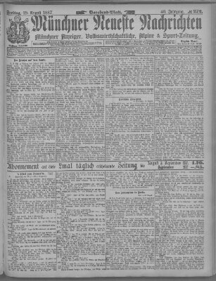 Münchner neueste Nachrichten Freitag 19. August 1887