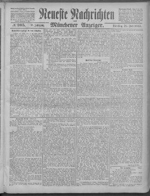 Neueste Nachrichten und Münchener Anzeiger (Münchner neueste Nachrichten) Dienstag 24. Juli 1883