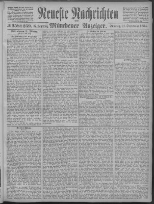 Neueste Nachrichten und Münchener Anzeiger (Münchner neueste Nachrichten) Sonntag 14. September 1884