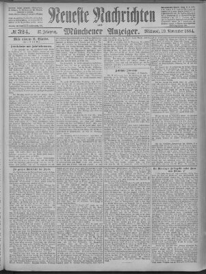 Neueste Nachrichten und Münchener Anzeiger (Münchner neueste Nachrichten) Mittwoch 19. November 1884