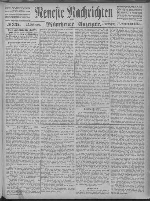Neueste Nachrichten und Münchener Anzeiger (Münchner neueste Nachrichten) Donnerstag 27. November 1884
