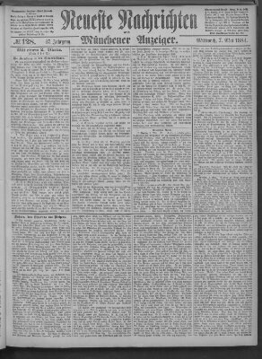 Neueste Nachrichten und Münchener Anzeiger (Münchner neueste Nachrichten) Mittwoch 7. Mai 1884