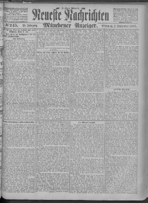 Neueste Nachrichten und Münchener Anzeiger (Münchner neueste Nachrichten) Mittwoch 2. September 1885