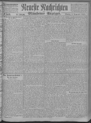 Neueste Nachrichten und Münchener Anzeiger (Münchner neueste Nachrichten) Montag 9. November 1885