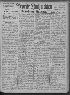 Neueste Nachrichten und Münchener Anzeiger (Münchner neueste Nachrichten) Freitag 1. Februar 1884