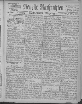 Neueste Nachrichten und Münchener Anzeiger (Münchner neueste Nachrichten) Donnerstag 5. Oktober 1882