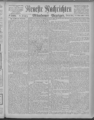 Neueste Nachrichten und Münchener Anzeiger (Münchner neueste Nachrichten) Donnerstag 16. November 1882