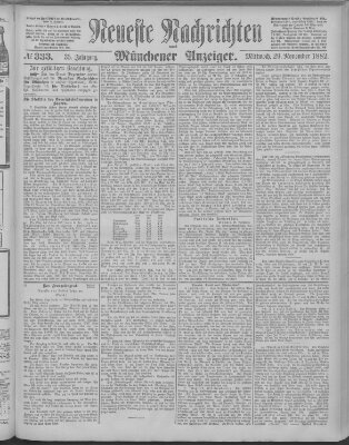 Neueste Nachrichten und Münchener Anzeiger (Münchner neueste Nachrichten) Mittwoch 29. November 1882