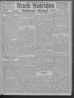 Neueste Nachrichten und Münchener Anzeiger (Münchner neueste Nachrichten) Mittwoch 14. Januar 1885