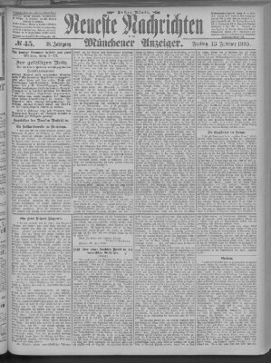 Neueste Nachrichten und Münchener Anzeiger (Münchner neueste Nachrichten) Freitag 13. Februar 1885