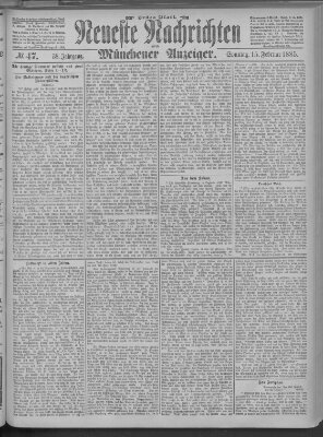 Neueste Nachrichten und Münchener Anzeiger (Münchner neueste Nachrichten) Sonntag 15. Februar 1885