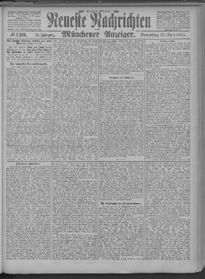 Neueste Nachrichten und Münchener Anzeiger (Münchner neueste Nachrichten) Donnerstag 30. April 1885