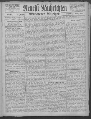 Neueste Nachrichten und Münchener Anzeiger (Münchner neueste Nachrichten) Mittwoch 3. März 1886