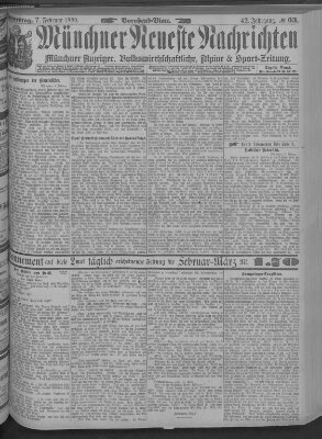 Münchner neueste Nachrichten Donnerstag 7. Februar 1889