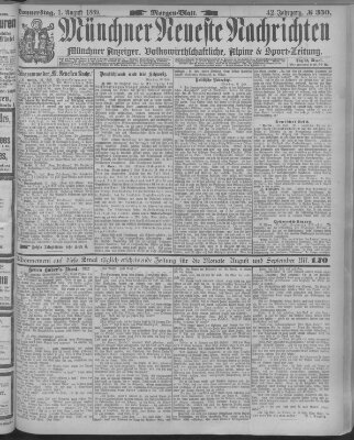 Münchner neueste Nachrichten Donnerstag 1. August 1889