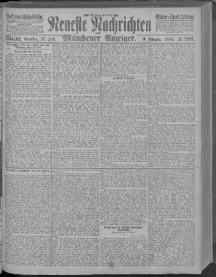Neueste Nachrichten und Münchener Anzeiger (Münchner neueste Nachrichten) Samstag 17. Juli 1886