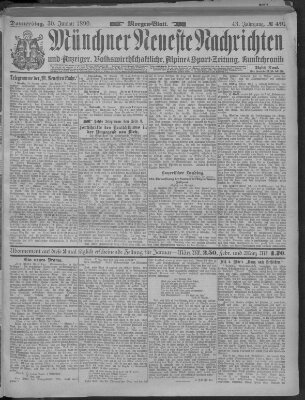 Münchner neueste Nachrichten Donnerstag 30. Januar 1890