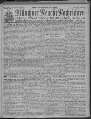 Münchner neueste Nachrichten Samstag 1. Februar 1890