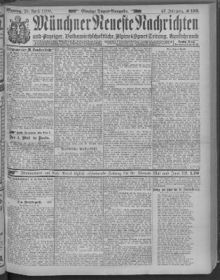 Münchner neueste Nachrichten Montag 28. April 1890