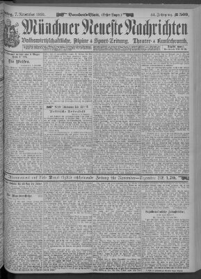 Münchner neueste Nachrichten Samstag 7. November 1891