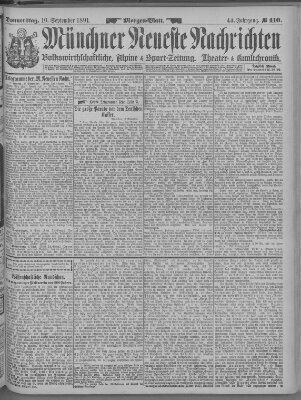 Münchner neueste Nachrichten Donnerstag 10. September 1891