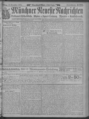 Münchner neueste Nachrichten Samstag 19. Dezember 1891