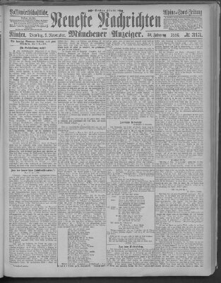 Neueste Nachrichten und Münchener Anzeiger (Münchner neueste Nachrichten) Dienstag 9. November 1886